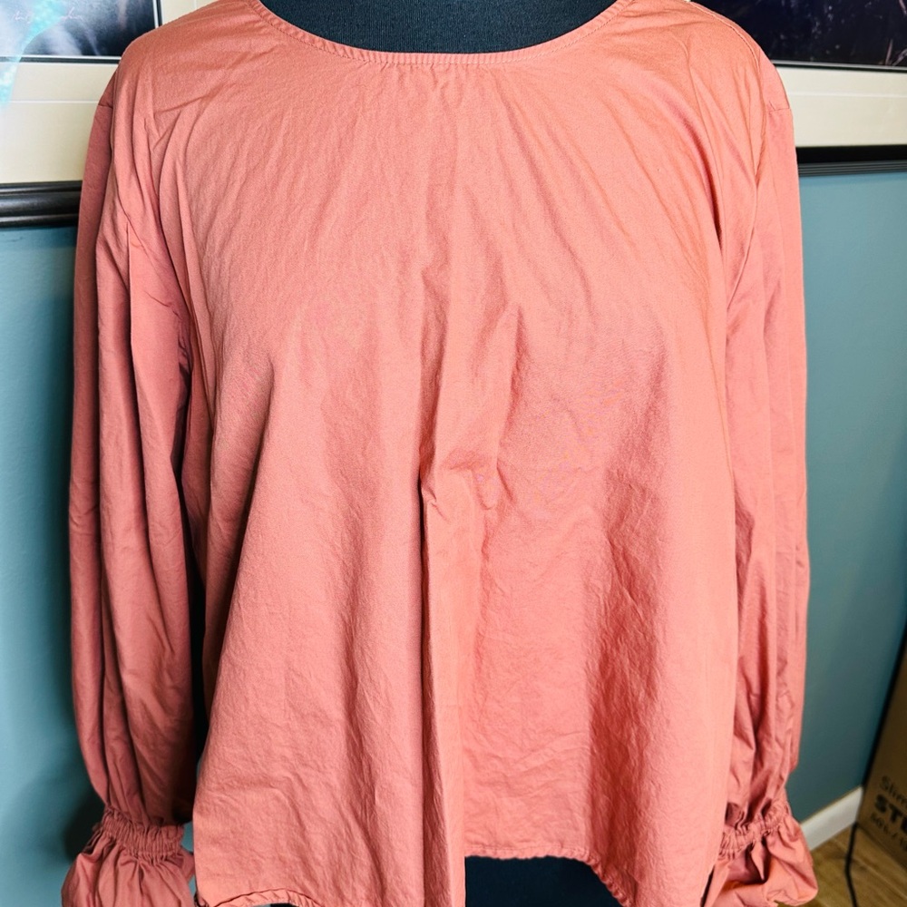 H&M Divided Coral Crew Neck Long Sleeve Boxy Blouse Size XXL